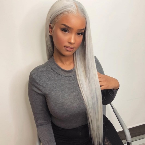 Platinum Silver Silky Straight Lace Wig